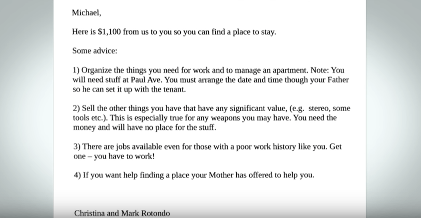 A letter from Michael Rotondo's parents A letter from Michael Rotondo's parents