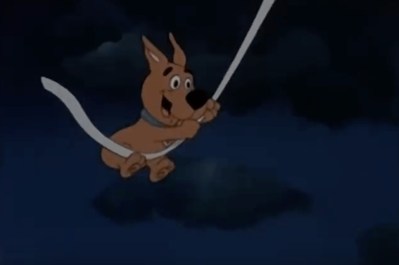 Scrappy-Doo swinging from a rope. Scrappy-Doo swinging from a rope.