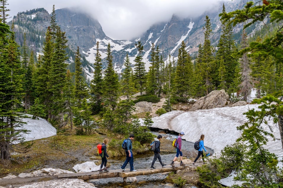 hikers walking in Rocky Mountain National Park.