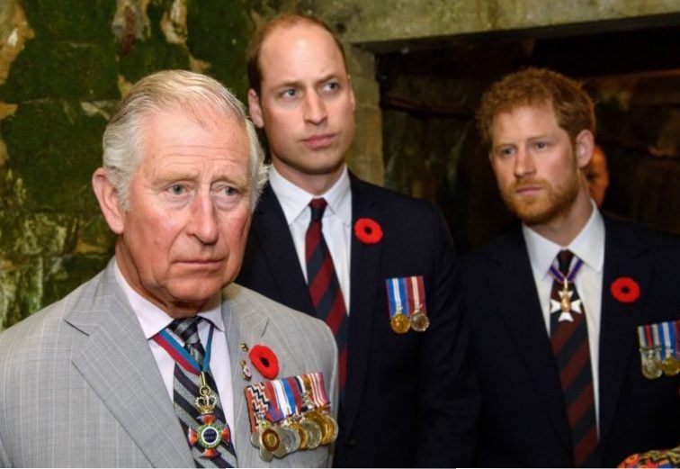 Prince Charles, Prince of Wales, Prince William, Duke of Cambridge and Prince Harry visit the tunnel and trenches at Vimy Memorial Park