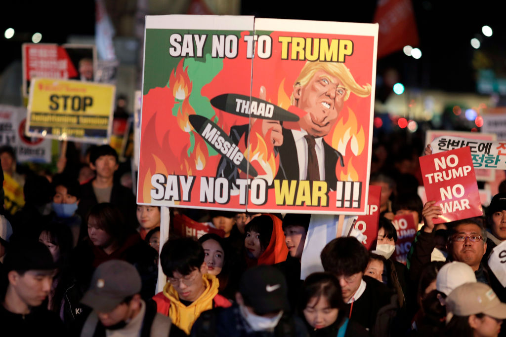 U.S. President Donald Trump Visits South Korea protests