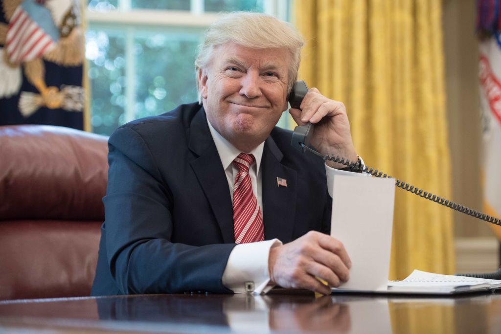 US President Donald Trump waits to speak on the phone with Irish Prime Minister Leo Varadkar