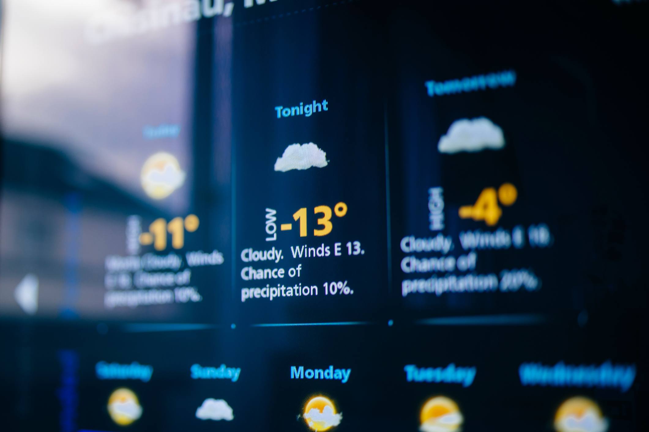 Weather forecast on a digital display