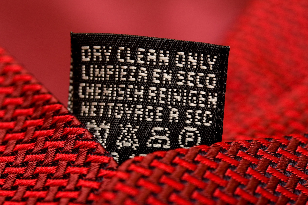 Dry clean only label on silk tie