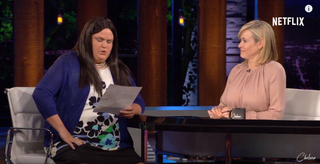 Fortune Feimster as Sarah Huckabee Sanders speaking to Chelsea Handler Fortune Feimster as Sarah Huckabee Sanders speaking to Chelsea Handler