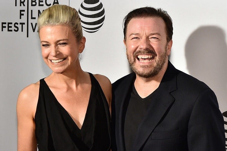 Jane Fallon (L) and director and writer Ricky Gervais attends the premiere & # 39; Special Correspondents & # 39; during the 2016 Tribeca Film Festival at BMCC Theater John Zuccotti on April 22, 2016 in New York.