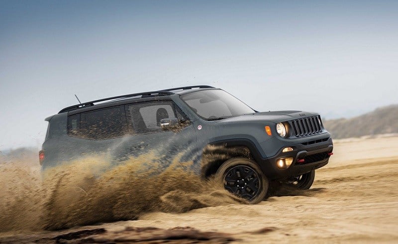 View of 2018 Jeep Renegade in the sand