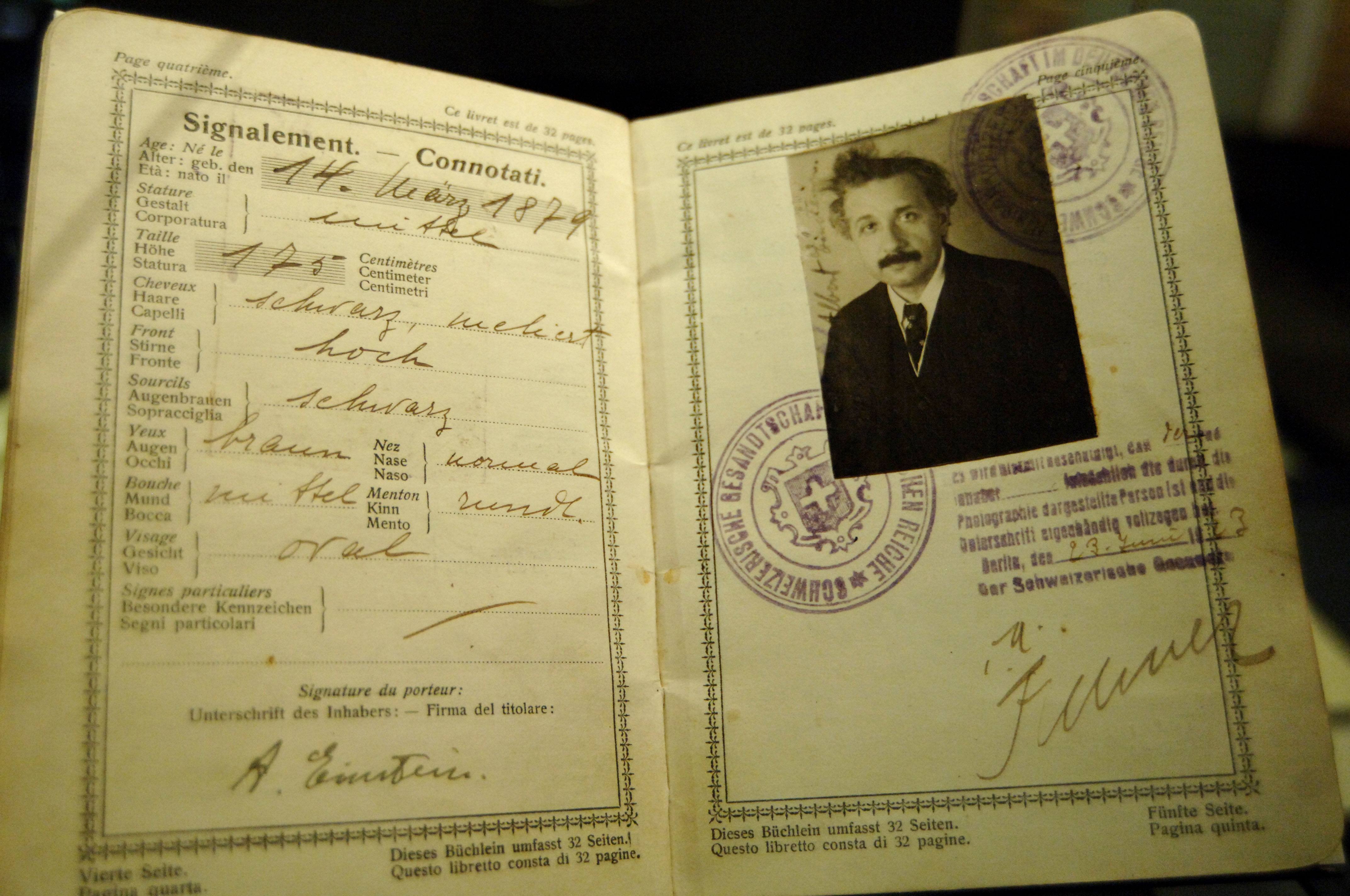 Photo of Albert Einstein's original passport