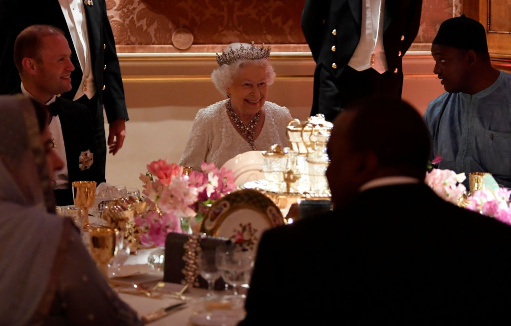 Queen Elizabeth II at the Queen's dinner during the Commonwealth Heads of Government Meeting