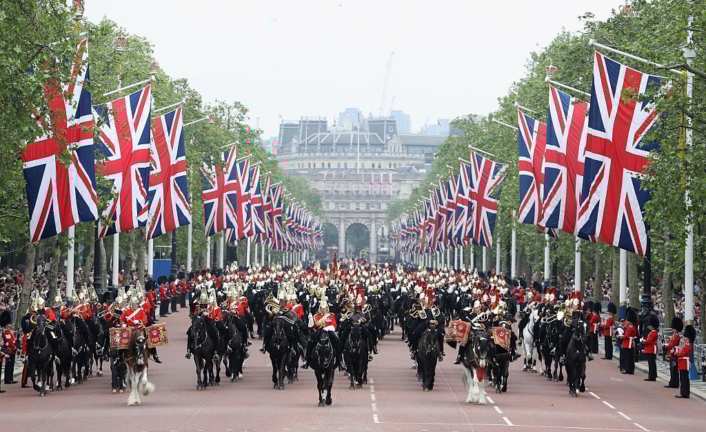 Troops march during the Colonel's Review, a traditional rehearsal for Trooping the Colour Troops march during the Colonel's Review, a traditional rehearsal for Trooping the Colour
