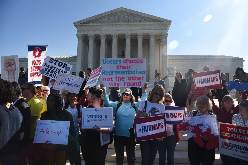 Activists Demonstrate Outside Supreme Court As Court Hears Case To Challenging Practice Of Partisan Gerrymandering