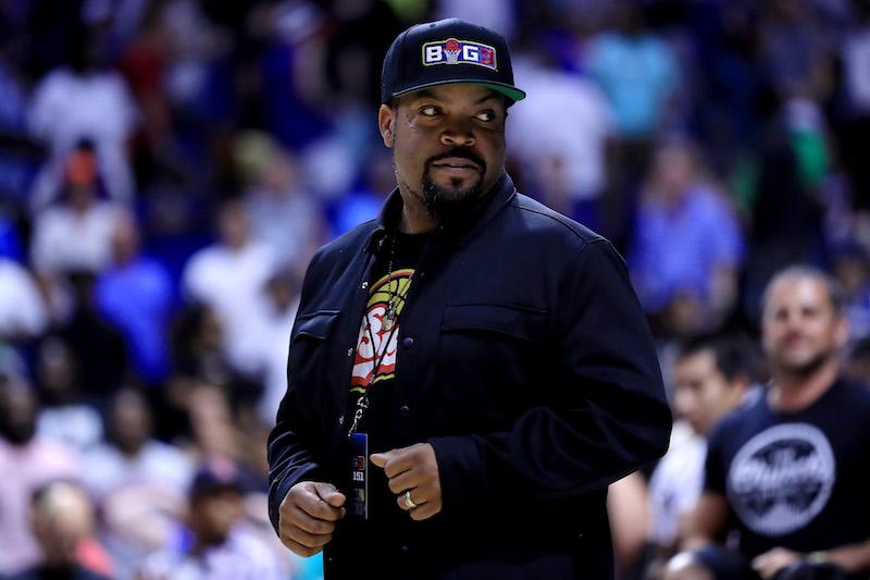 TULSA, OK - JULY 09: Ice Cube looks on during week three of the BIG3 three on three basketball league at BOK Center on July 9, 2017 in Tulsa, Oklahoma. (Photo by Ronald Martinez/BIG3/Getty Images)