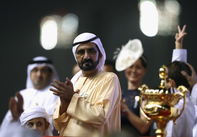 DUBAI, UNITED ARAB EMIRATES - MARCH 31: Sheikh Mohammed bin Rashid Al Maktoum, Vice President and Prime Minister of the United Arab Emirates and ruler of the Emirate of Dubai looks at the winner trophy during the Dubai World Cup Race Day at Meydan Racecourse on March 31, 2018 in Dubai, United Arab Emirates. (Photo by Francois Nel/Getty Images) DUBAI, UNITED ARAB EMIRATES - MARCH 31: Sheikh Mohammed bin Rashid Al Maktoum, Vice President and Prime Minister of the United Arab Emirates and ruler of the Emirate of Dubai looks at the winner trophy during the Dubai World Cup Race Day at Meydan Racecourse on March 31, 2018 in Dubai, United Arab Emirates. (Photo by Francois Nel/Getty Images)
