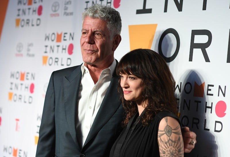 Chef Anthony Bourdain and actor Asia Argento attend the 2018 Women In The World Summit at Lincoln Center on April 12, 2018 in New York City. / AFP PHOTO / ANGELA WEISS (Photo credit should read ANGELA WEISS/AFP/Getty Images)