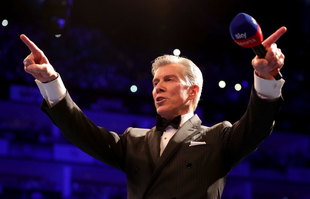 Ring announcer Michael Buffer speaks to the crowd prior to Heavyweight fight between Tony Bellew and David Haye at The O2 Arena on May 5, 2018 in London, England. Ring announcer Michael Buffer speaks to the crowd prior to Heavyweight fight between Tony Bellew and David Haye at The O2 Arena on May 5, 2018 in London, England.