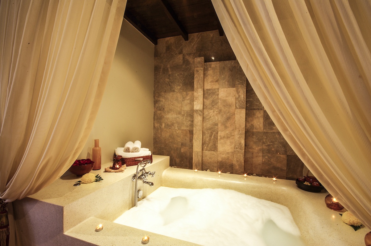 Asian style hot tub jacuzzi in spa room
