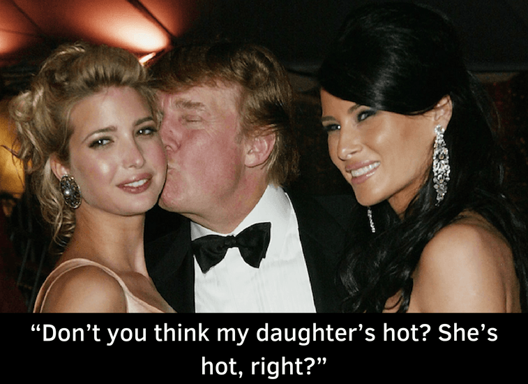 Donald kisses Ivanka on the cheek as Melania looks on.
