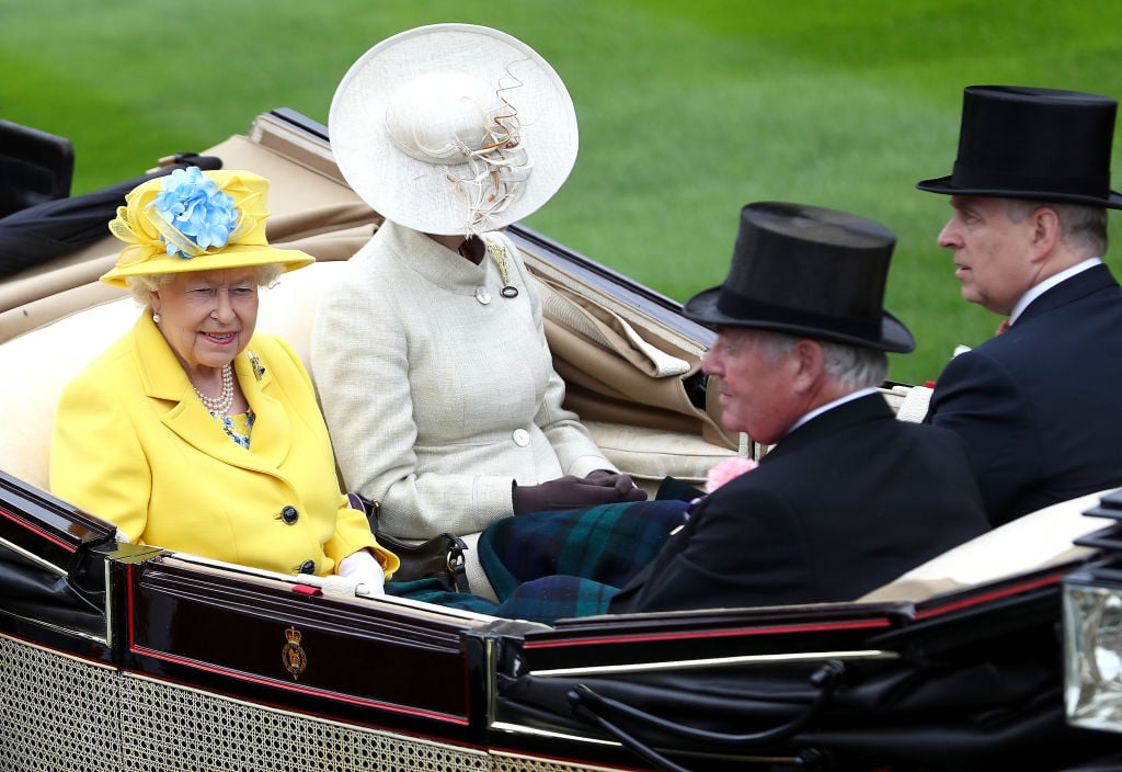 Queen Elizabeth II, Princess Anne, Princess Royal, Prince Andrew, Duke of York and Lord Vestey arrive on day 1 of Royal Ascot