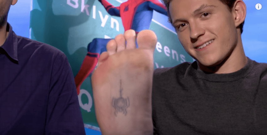 Tom Holland's Spider-Man tattoo on the bottom of his foot