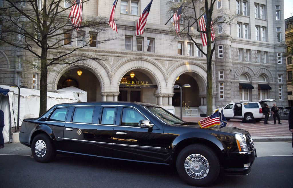 Presidential Limo AKA 'The Beast' in front of Trump hotel
