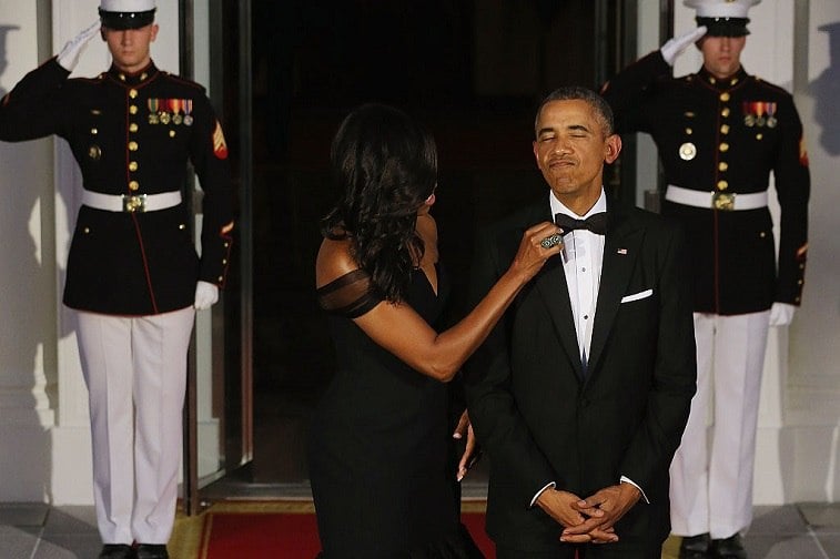 President Barack Obama and U.S. first lady Michelle Obama pose for photographers on the North Portico ahead of a state dinner at the White House September 25, 2015 in Washington, DC. President Barack Obama and U.S. first lady Michelle Obama pose for photographers on the North Portico ahead of a state dinner at the White House September 25, 2015 in Washington, DC.