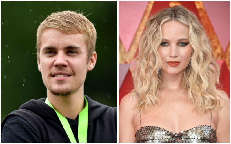 Justin Bieber and Jennifer Lawrence composite image