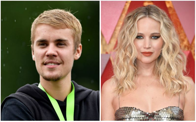 John Mayer and Sandra Bullock composite image Justin Bieber and Jennifer Lawrence composite image