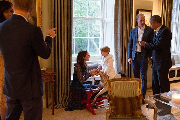 The Obamas with Kate Middleton, Prince George, Prince William, and Prince Harry