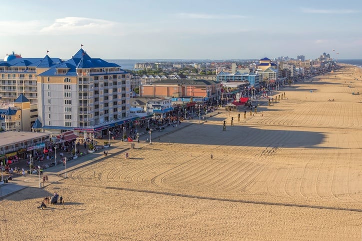 Ocean City, Maryland, view of the boardwalk and beach
