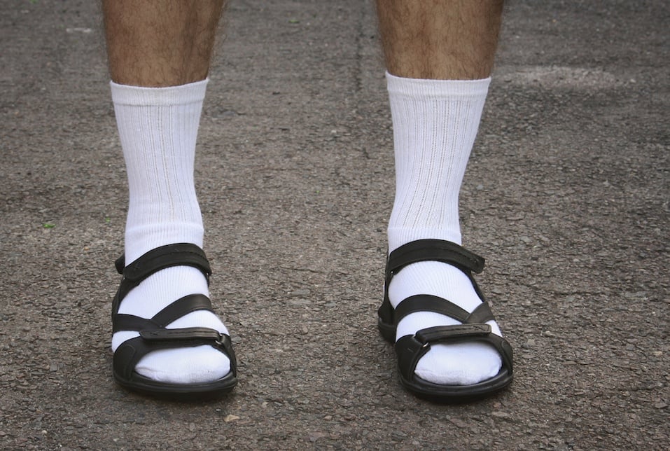 white socks and sandals