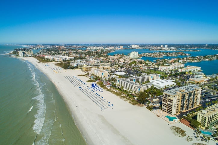Aerial view of the beach in St. Petersburg, Florida