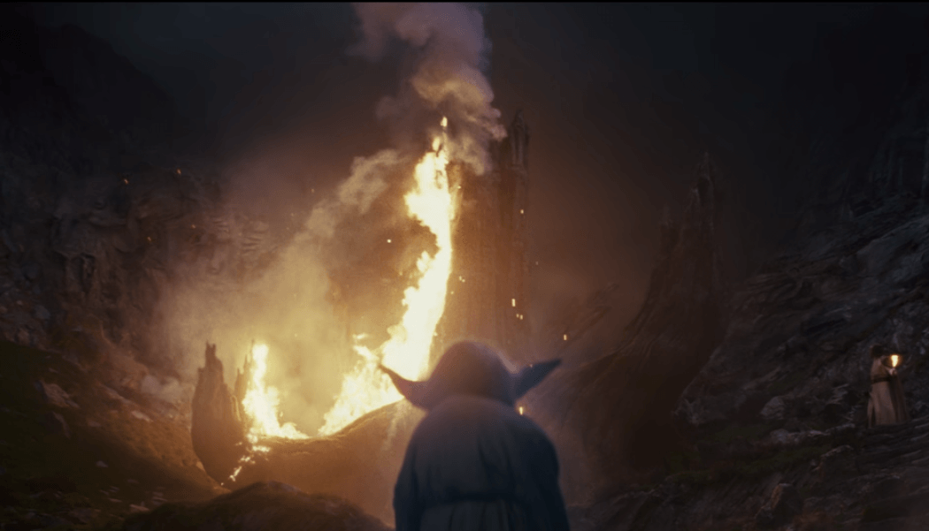 Yoda summons lightning to burn the tree Yoda summons lightning to burn the tree