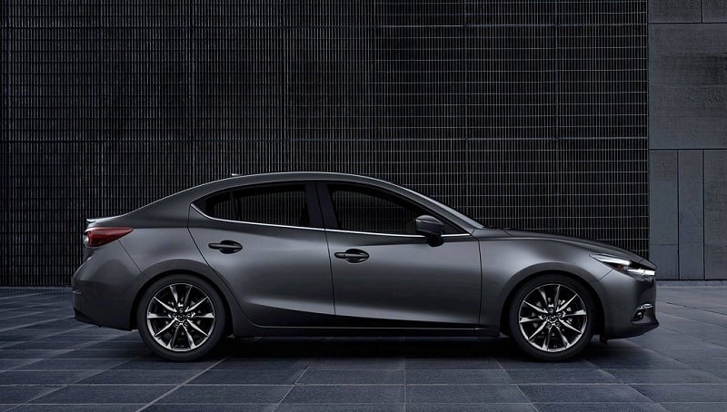 Profile view of gray Mazda3