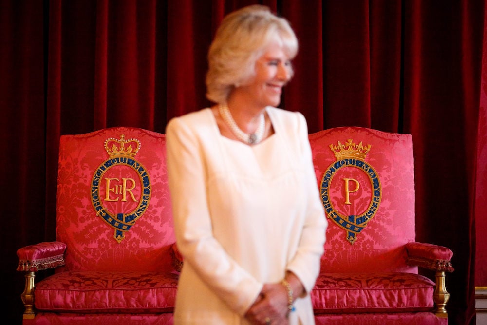 Camilla, Duchess of Cornwall, in the Throne Room at Buckingham Palace