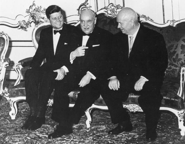 John F Kennedy (left), President Scharf of Austria (centre), and Soviet prime minister Nikita Khrushchev John F Kennedy (left), President Scharf of Austria (centre), and Soviet prime minister Nikita Khrushchev