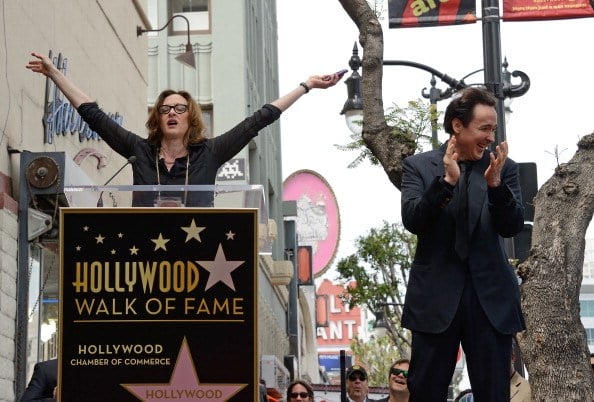 Actress Joan Cusack (L) speaks before her brother John Cusack received a star on the Hollywood Walk of Fame 
