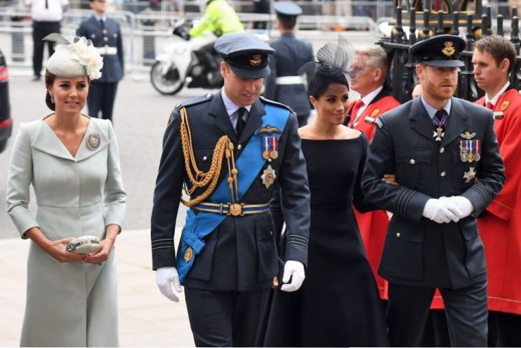 Kate Middleton, Prince William, Meghan Markle, and Prince Harry arrive for a service marking the centenary of the Royal Air Force