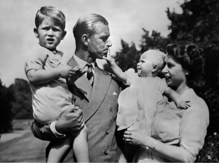 Princess Elizabeth with her husband, Philip, and children, Prince Charles and Princess Anne