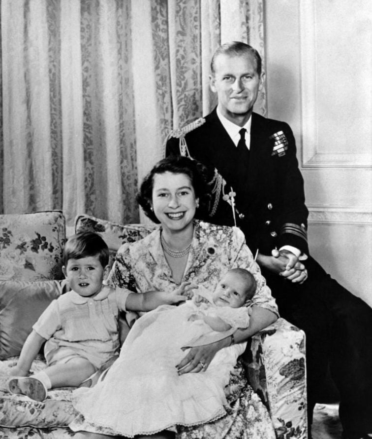 Queen Elizabeth II, Prince Philip, Prince Charles, and Princess Anne