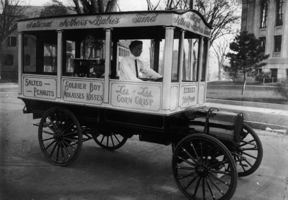 1913 A vehicle equipped with Candy Kiss and popcorn making machinery to sell around the streets