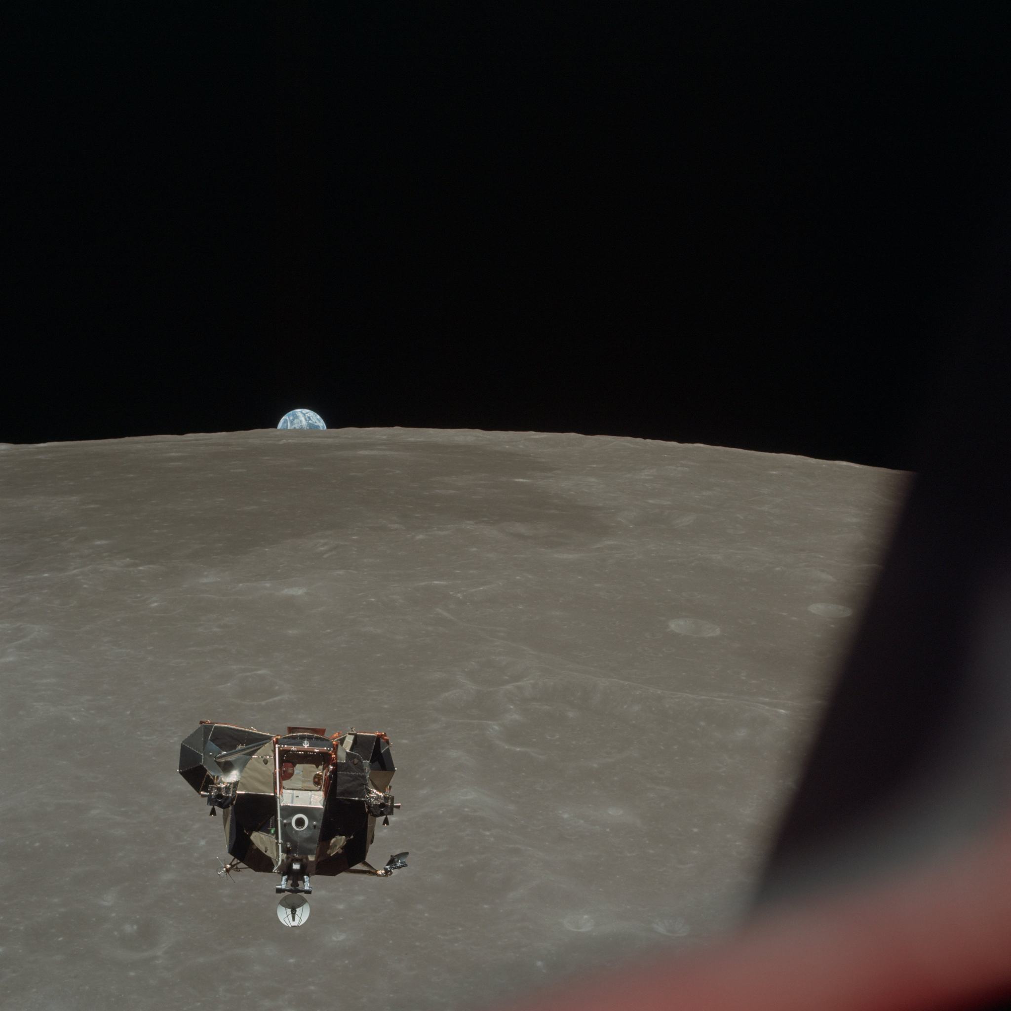 Apollo 11 Lunar Module ascent stage photographed from Command Module