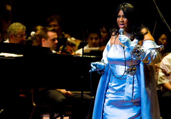 Aretha Franklin performs with the Philadelphia Orchestra at the Mann Center for Performing Arts on July 27, 2010 