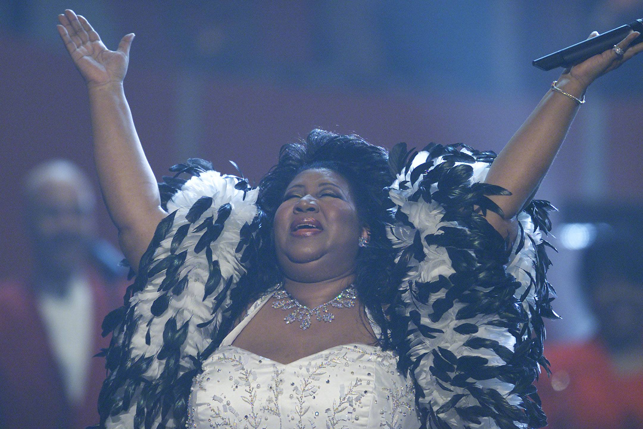 Aretha Franklin onstage performing at 'VH1 Divas Live: The One and Only Aretha Franklin' held at Radio City Music Hall in New York City on Tuesday, April 10, 2001