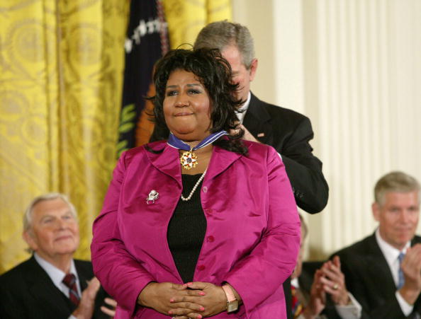Aretha L. Franklin and President George W. Bush at the Freedom Awards Ceremony at the White House in Washington D.C. on November 9, 2005 