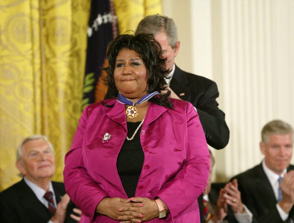 Aretha L. Franklin and President George W. Bush at the Freedom Awards Ceremony at the White House in Washington D.C. on November 9, 2005
