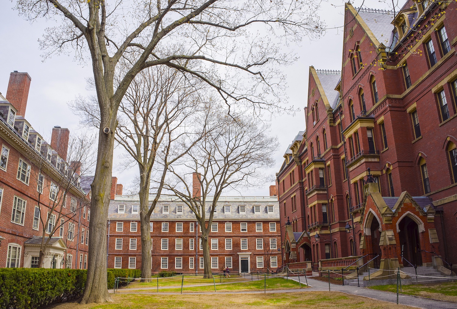 Dormitories and Harvard Computer Society BuildingCambridge, United States - April 29, 2015: Dormitories and Harvard Computer Society Building in Harvard Yard of Harvard University in Cambridge, Massachusetts, MA, USA.