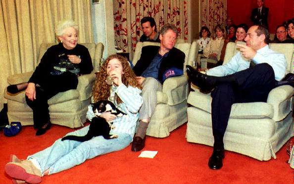 President Clinton watching the Super Bowl