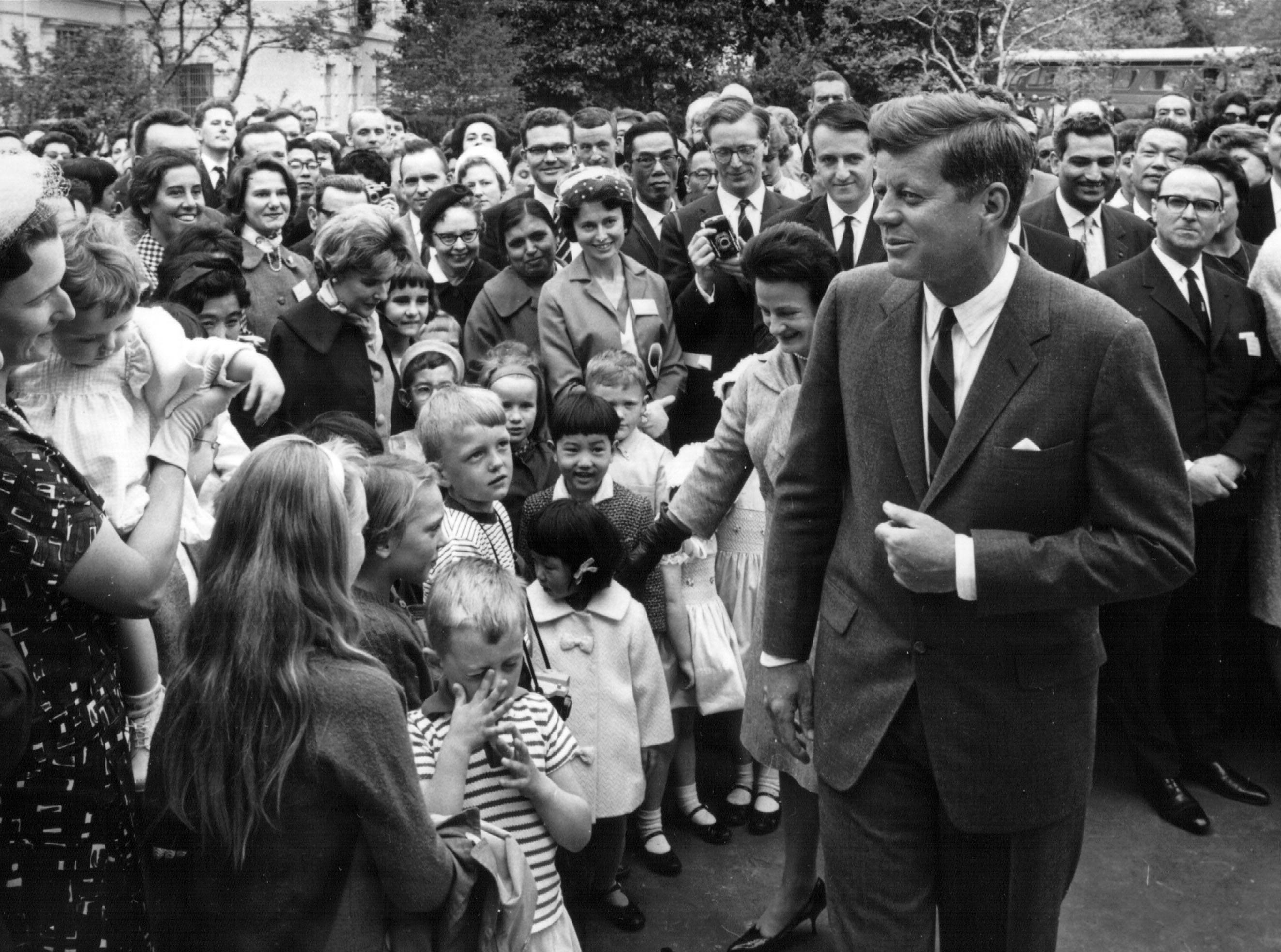 John F. Kennedy greets wellwishers during a ceremony