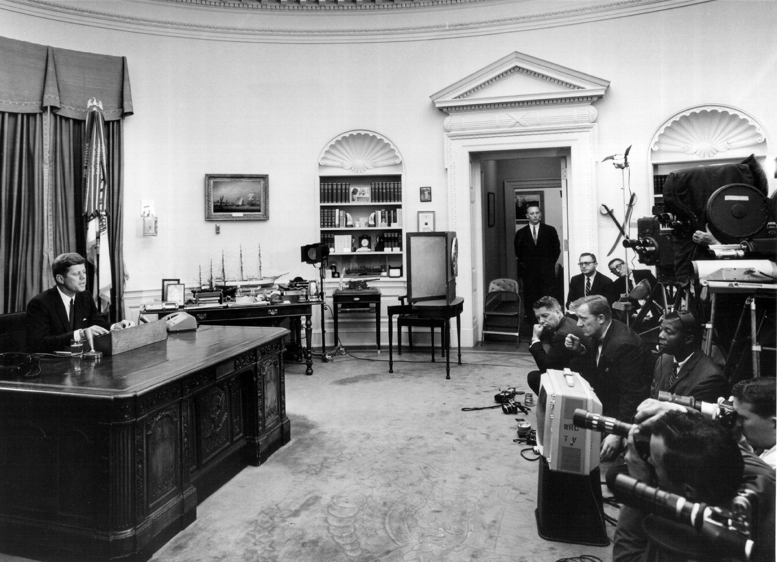 John F. Kennedy speaks during a press conference