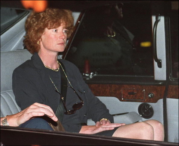 A sombre-looking Lady Jane Fellows, a sister of Diana, Princess of Wales, arrives by car at Kensington Palace